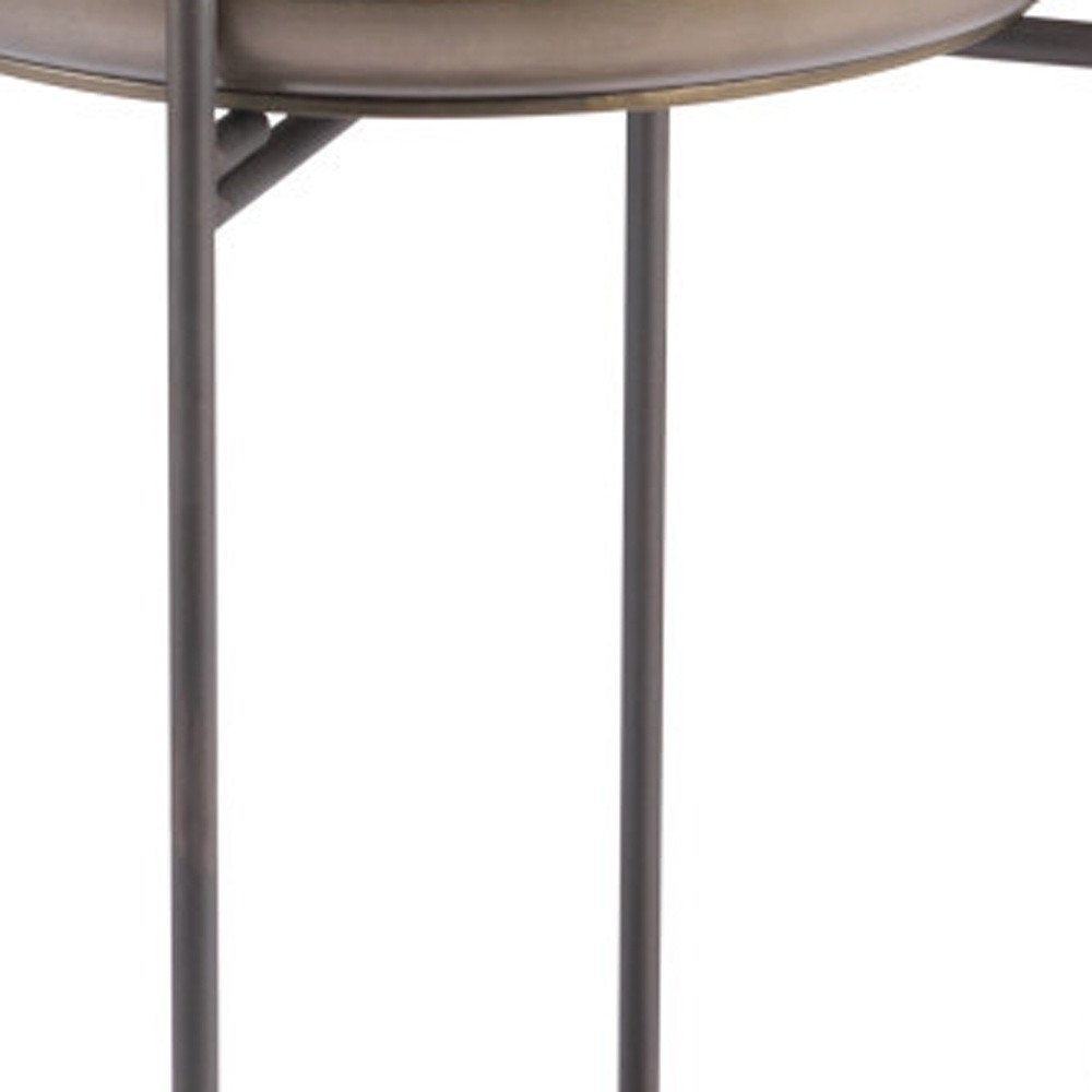 Bronze and Gray Steel Round Pedestal End Table - 32-inch