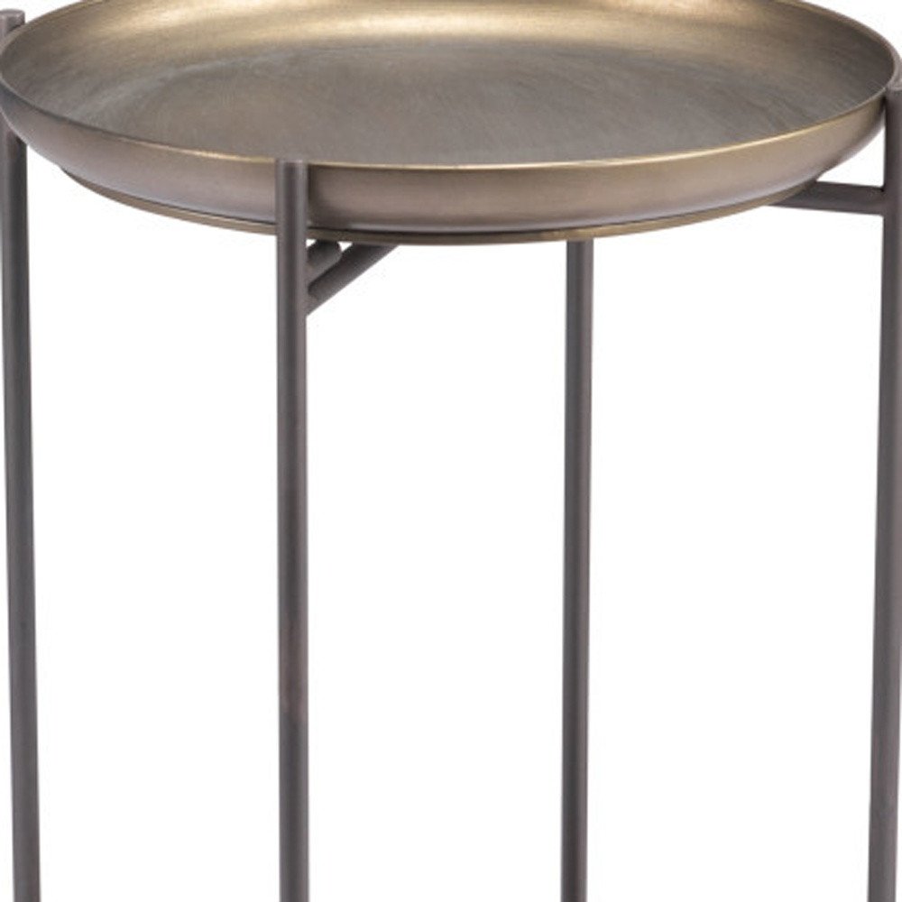 Bronze and Gray Steel Round Pedestal End Table - 32-inch