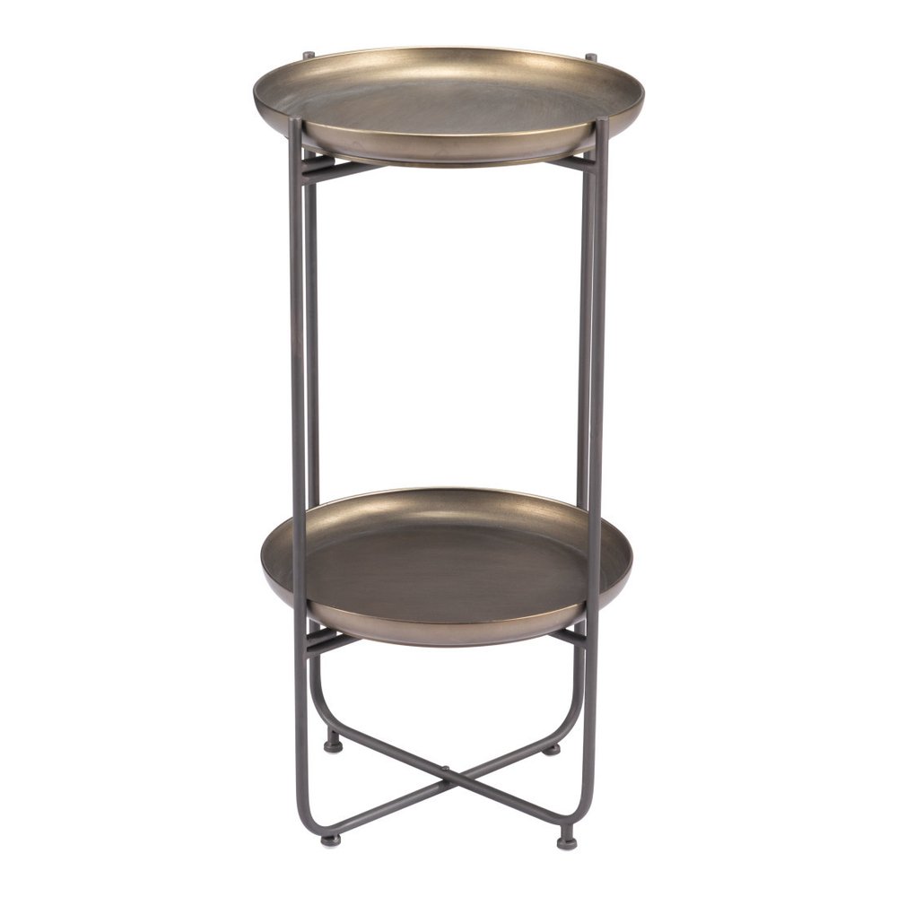 Bronze and Gray Steel Round Pedestal End Table - 32-inch