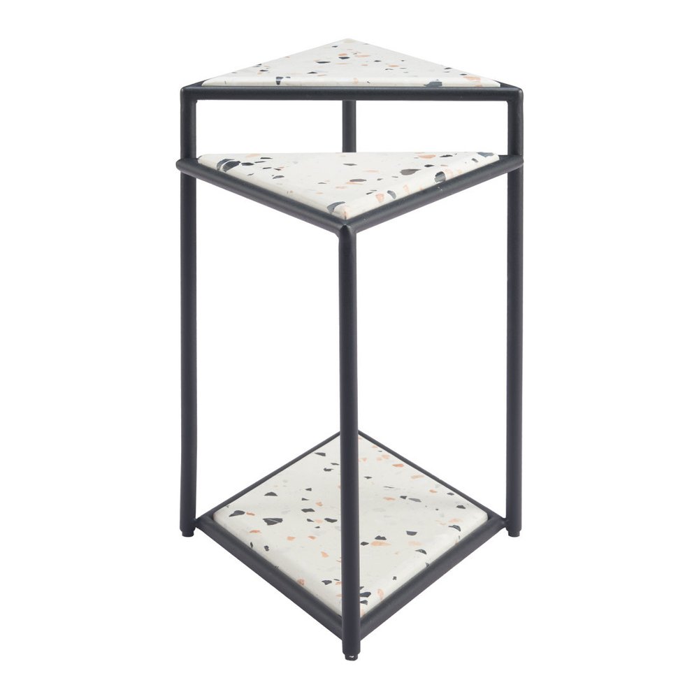Black and White Wood and Steel Triangular Pedestal End Table - 20-inch