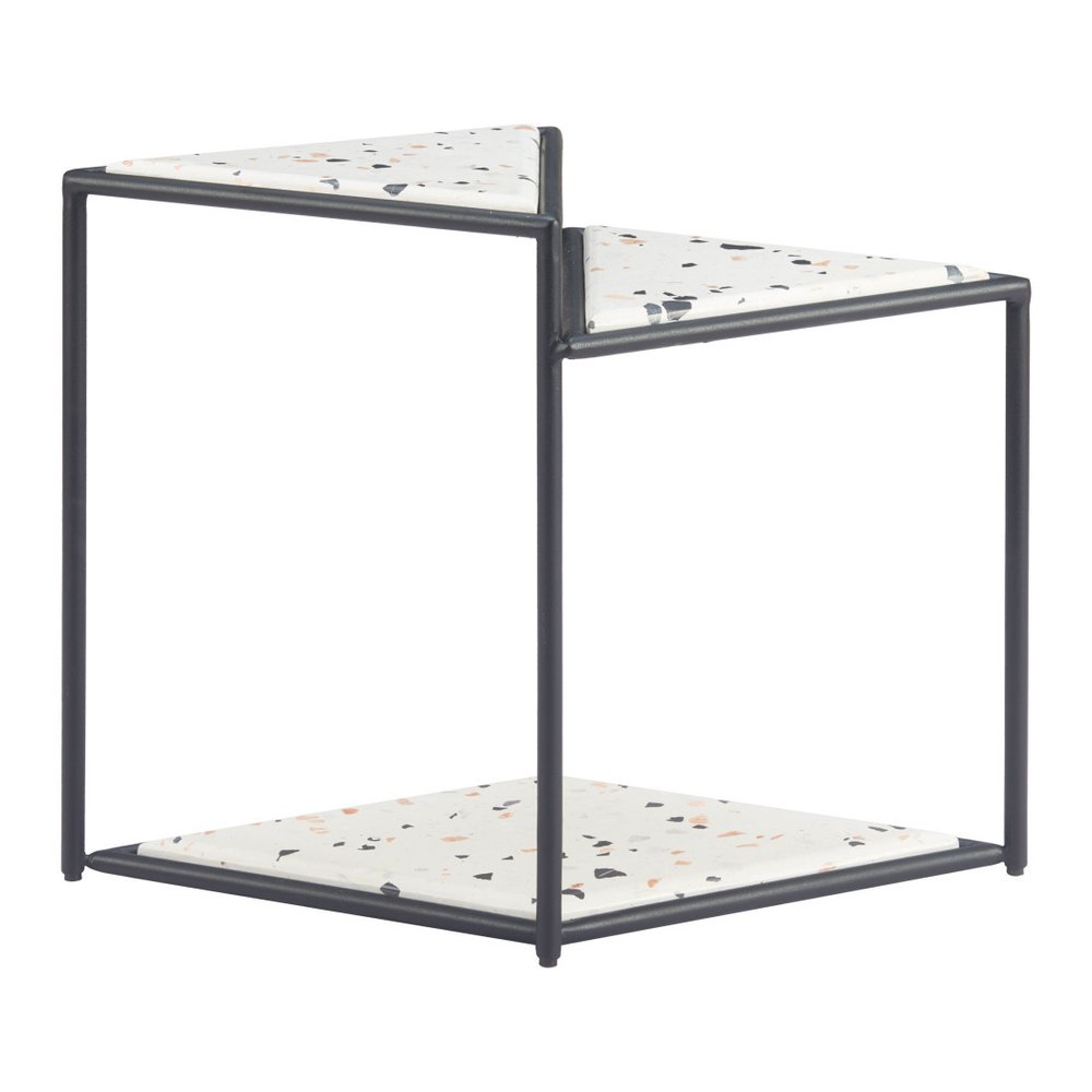 Black and White Wood and Steel Triangular Pedestal End Table - 20-inch