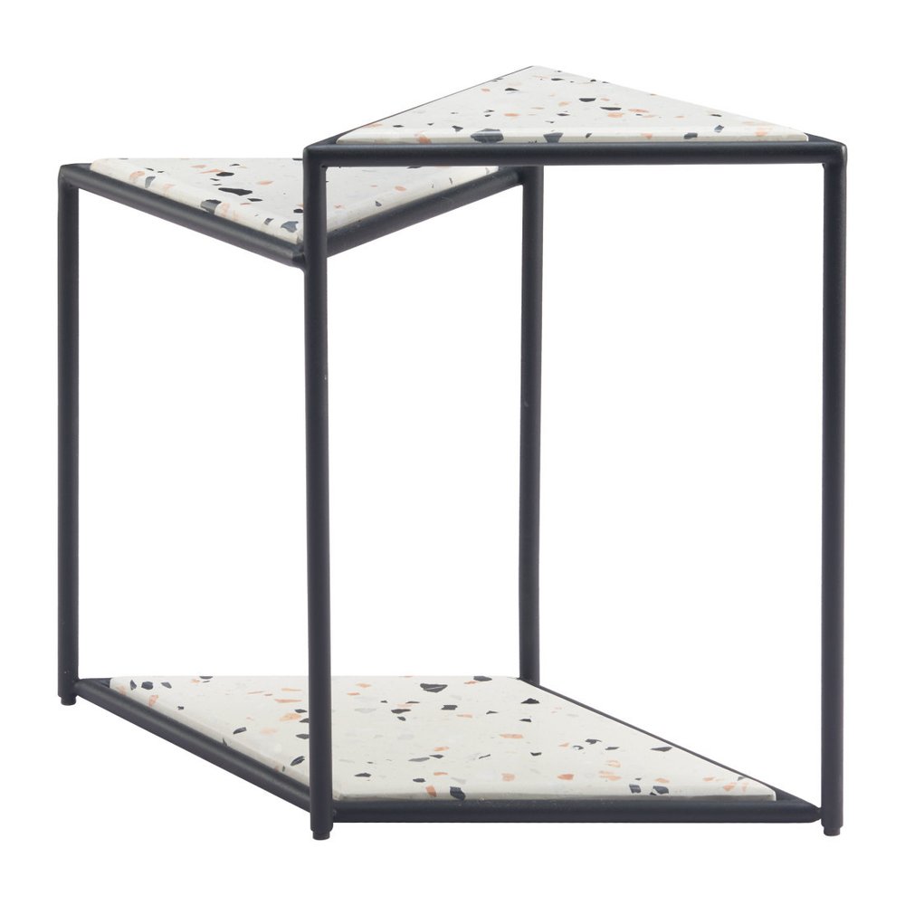 Black and White Wood and Steel Triangular Pedestal End Table - 20-inch