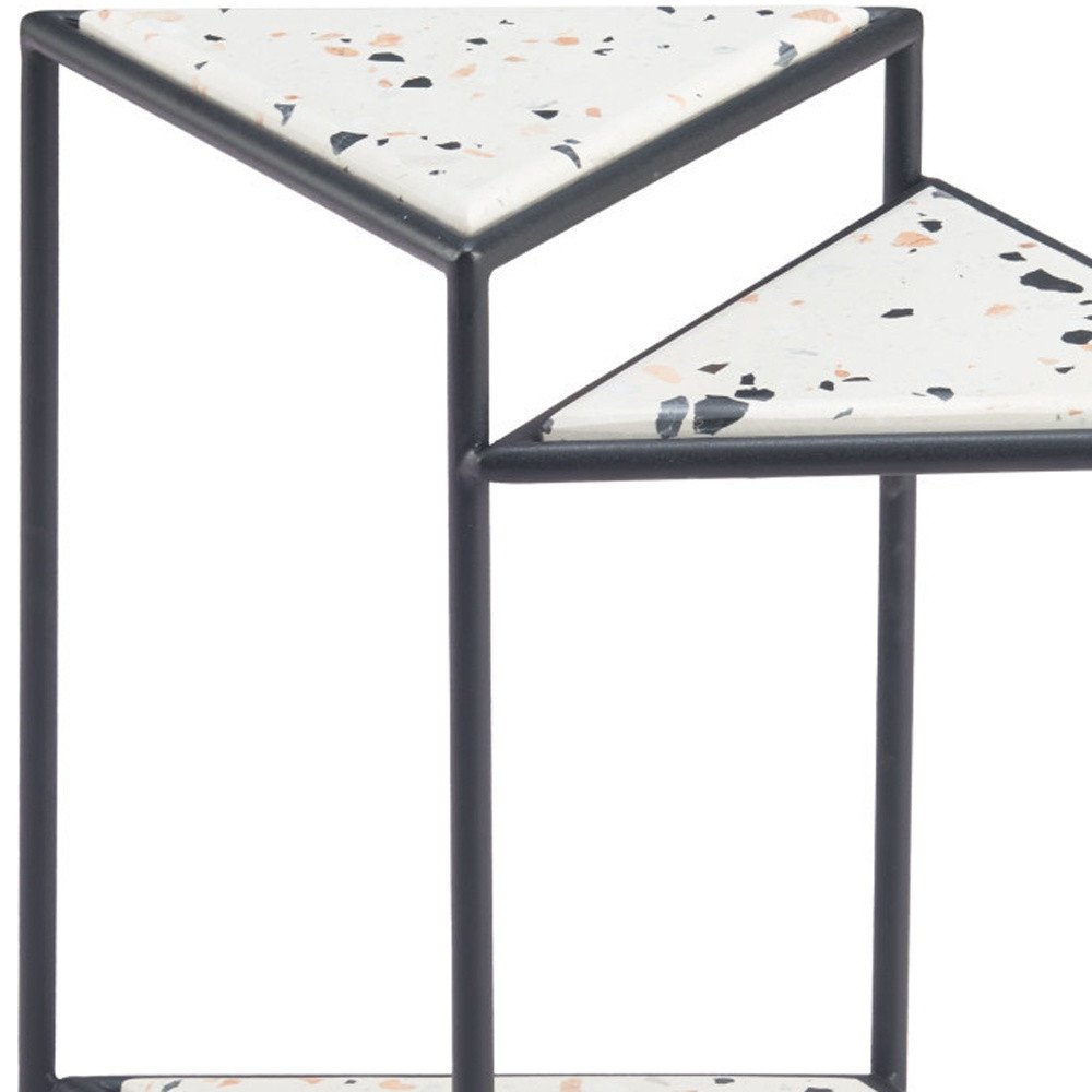 Black and White Wood and Steel Triangular Pedestal End Table - 20-inch