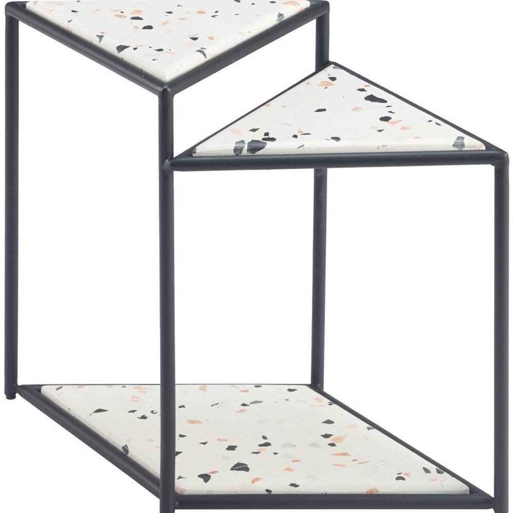 Black and White Wood and Steel Triangular Pedestal End Table - 20-inch