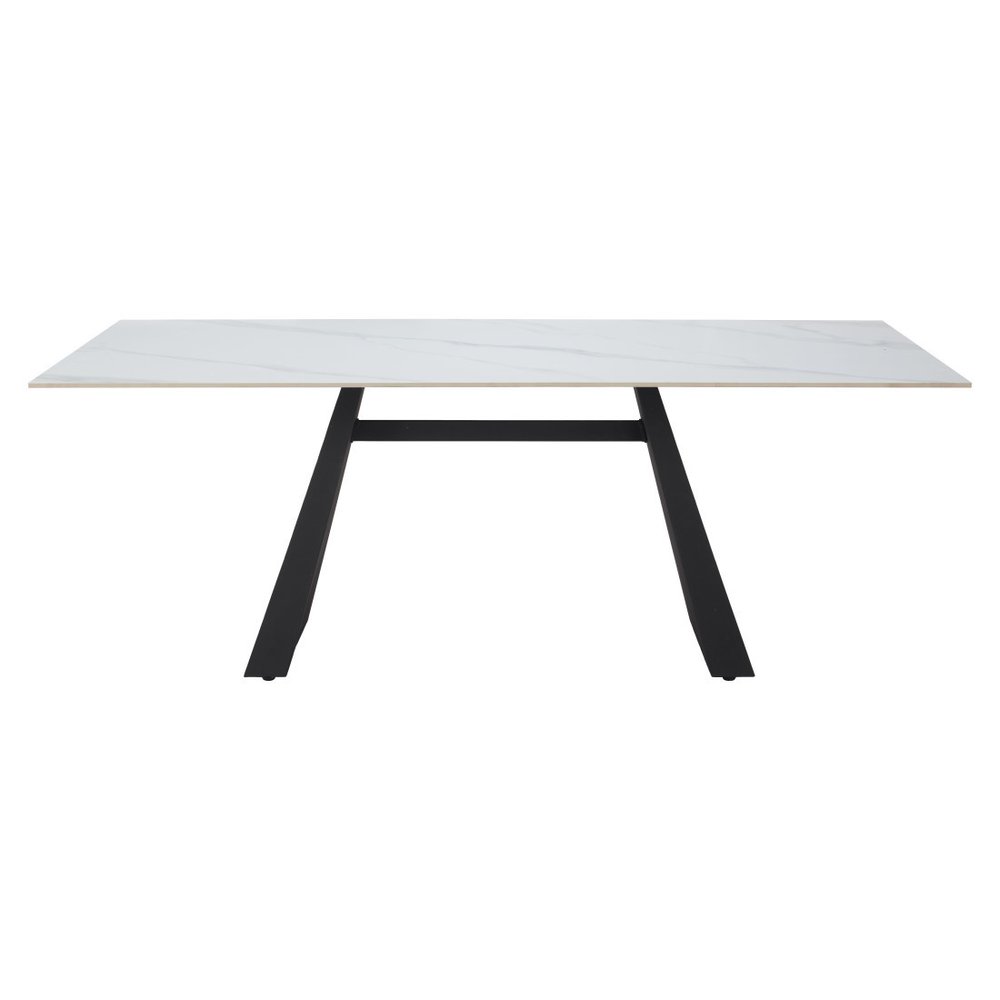 White and Black Sintered Stone and Steel Double Pedestal Base Dining Table