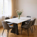 White and Black Sintered Stone and Steel Double Pedestal Base Dining Table
