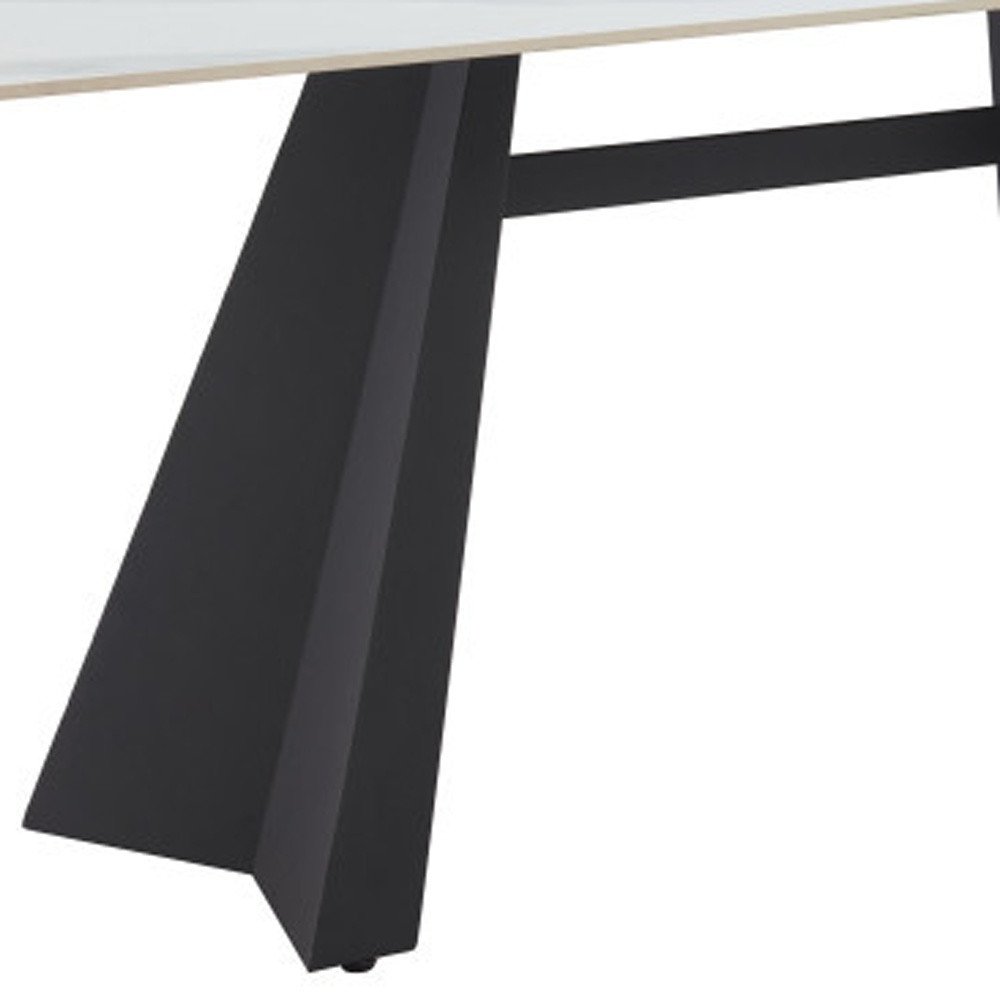 White and Black Sintered Stone and Steel Double Pedestal Base Dining Table