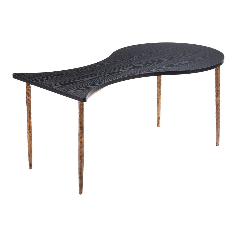 Set of Two Black and Bronze Wood and Steel Free Form Coffee and End Table