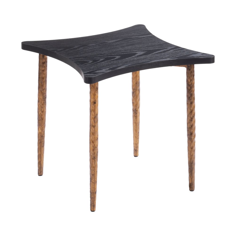 Set of Two Black and Bronze Wood and Steel Free Form Coffee and End Table