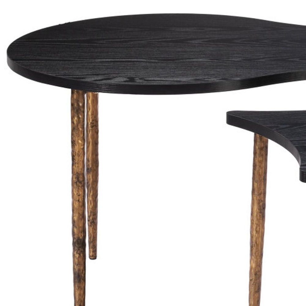 Set of Two Black and Bronze Wood and Steel Free Form Coffee and End Table
