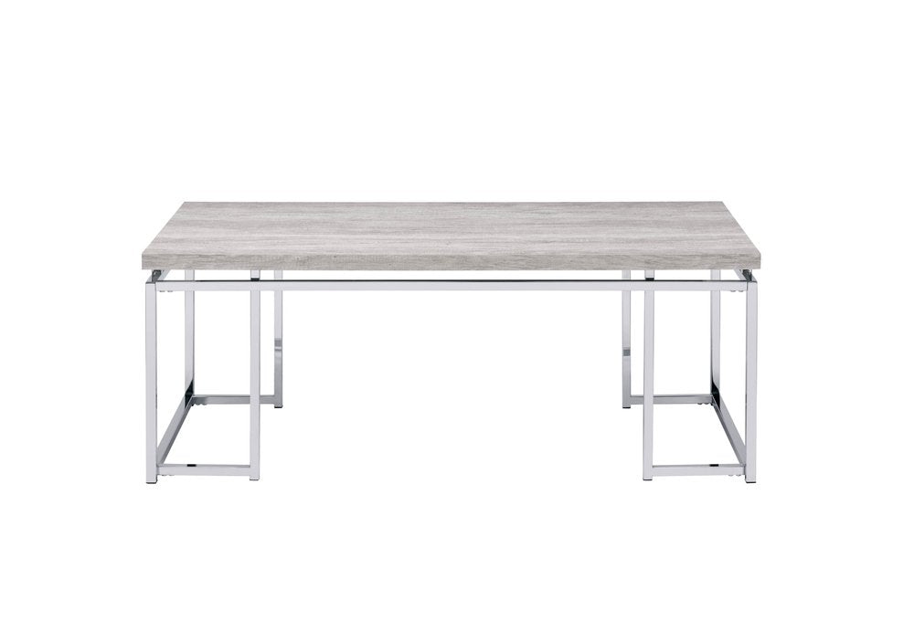 Oak and Silver Wood and Metal Frame Coffee Table - 47-inch