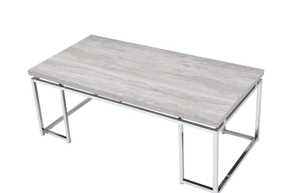 Oak and Silver Wood and Metal Frame Coffee Table - 47-inch