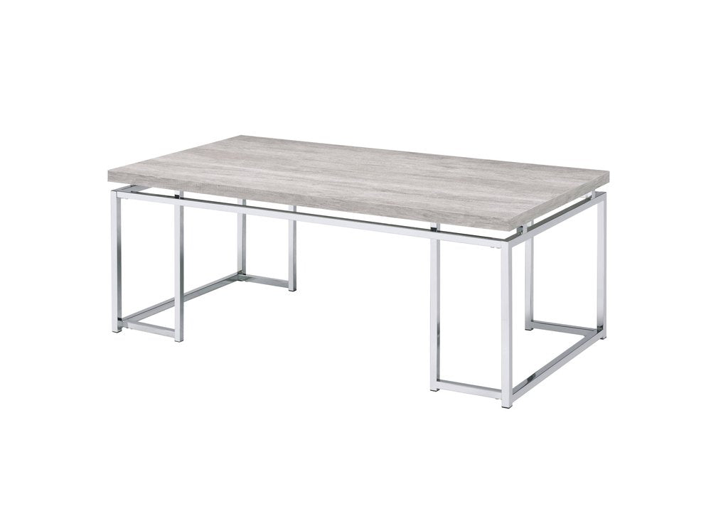Oak and Silver Wood and Metal Frame Coffee Table - 47-inch
