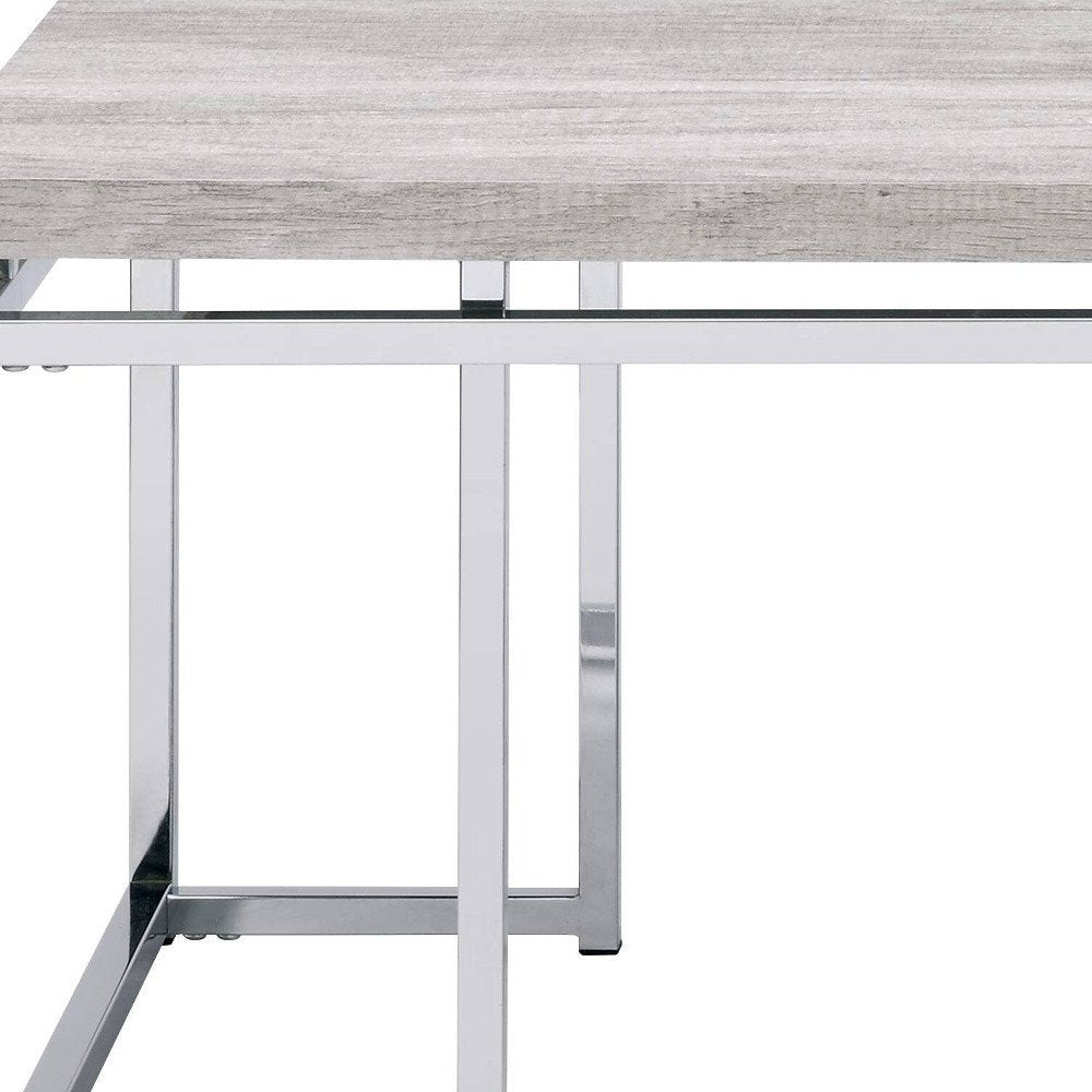 Oak and Silver Wood and Metal Frame Coffee Table - 47-inch