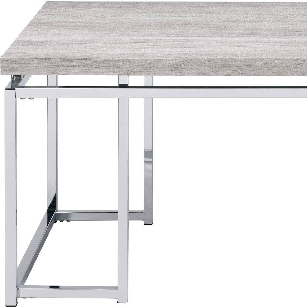 Oak and Silver Wood and Metal Frame Coffee Table - 47-inch