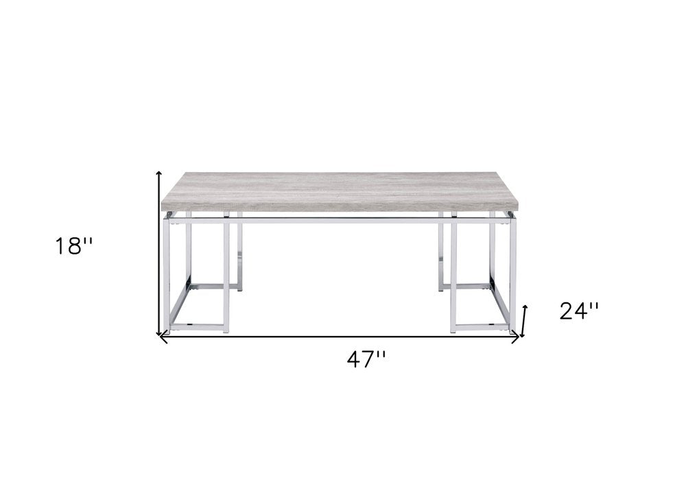 Oak and Silver Wood and Metal Frame Coffee Table - 47-inch