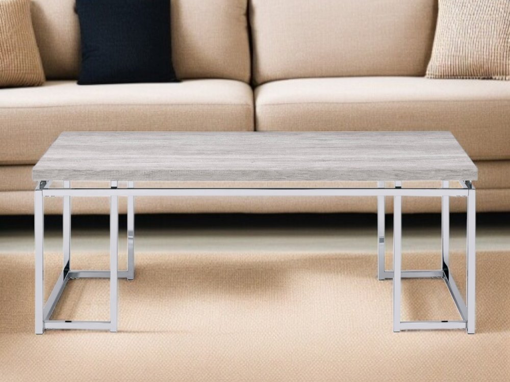 Oak and Silver Wood and Metal Frame Coffee Table - 47-inch