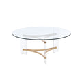 Clear and Gold Glass Acrylic and Brass Round Coffee Table - 41-inch