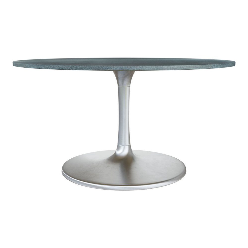 Gray and Silver Marble and Aluminum Pedestal Base Round Top Dining Table