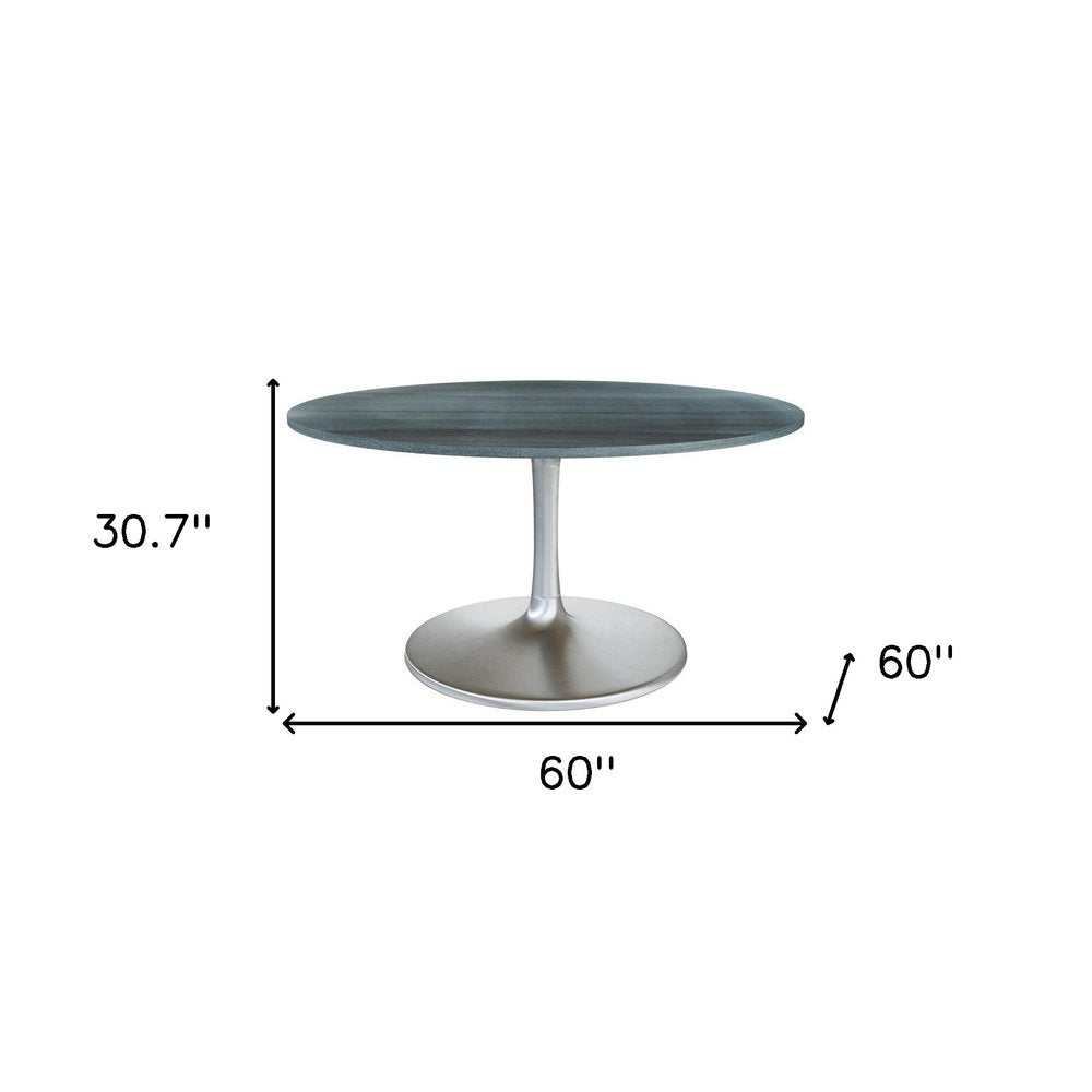 Gray and Silver Marble and Aluminum Pedestal Base Round Top Dining Table