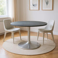 Gray and Silver Marble and Aluminum Pedestal Base Round Top Dining Table