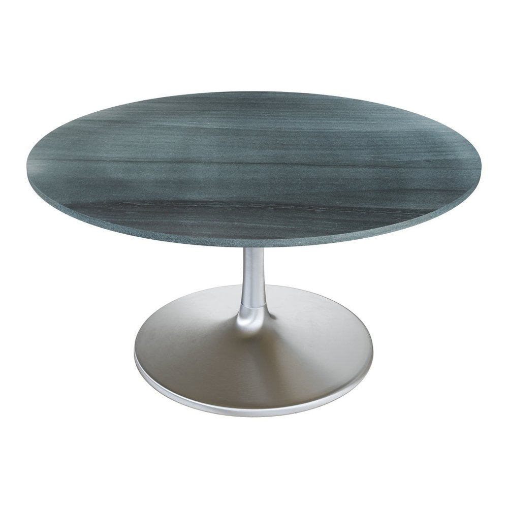 Gray and Silver Marble and Aluminum Pedestal Base Round Top Dining Table