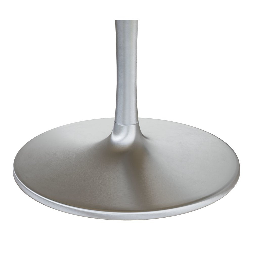 Gray and Silver Marble and Aluminum Pedestal Base Round Top Dining Table