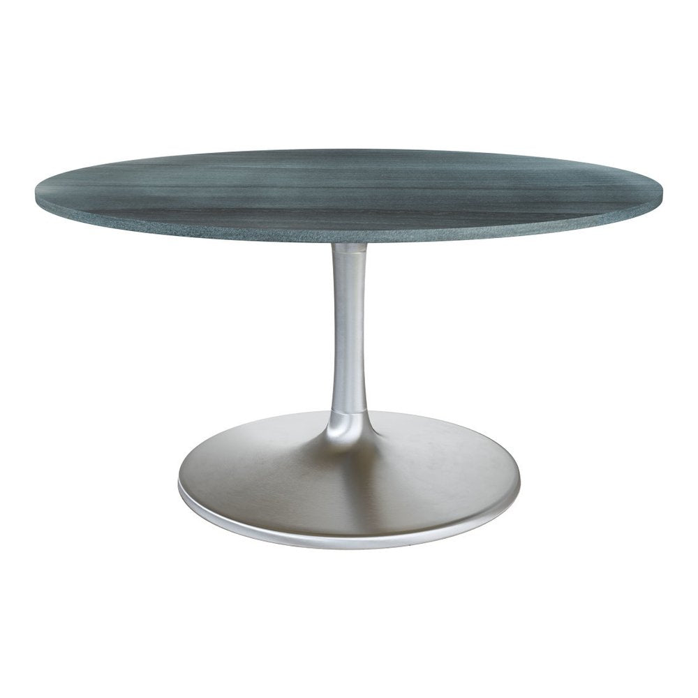 Gray and Silver Marble and Aluminum Pedestal Base Round Top Dining Table
