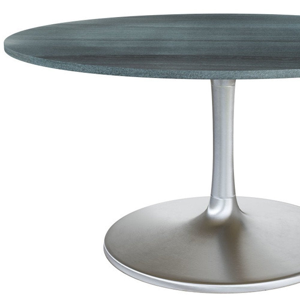 Gray and Silver Marble and Aluminum Pedestal Base Round Top Dining Table
