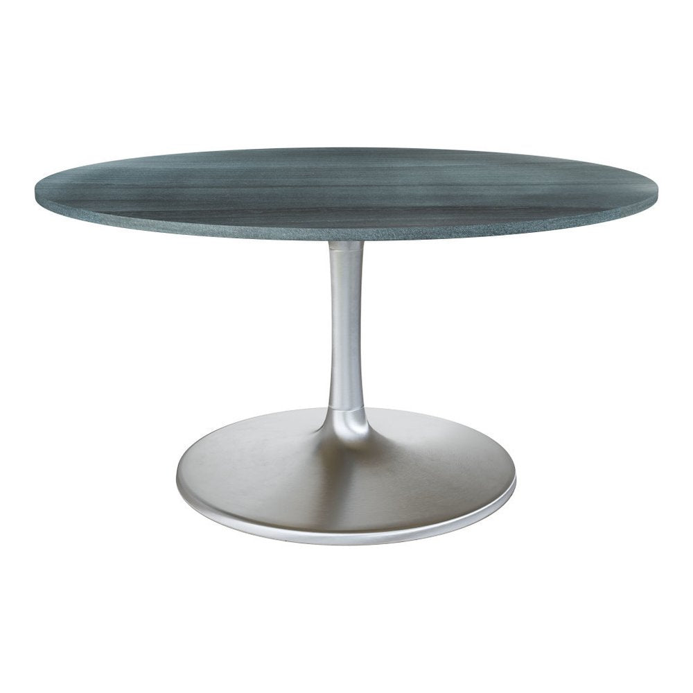 Gray and Silver Marble and Aluminum Pedestal Base Round Top Dining Table