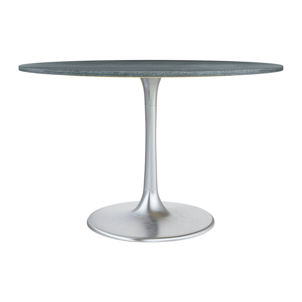 Gray and Silver Marble and Aluminum Pedestal Base Round Top Dining Table