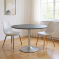 Gray and Silver Marble and Aluminum Pedestal Base Round Top Dining Table