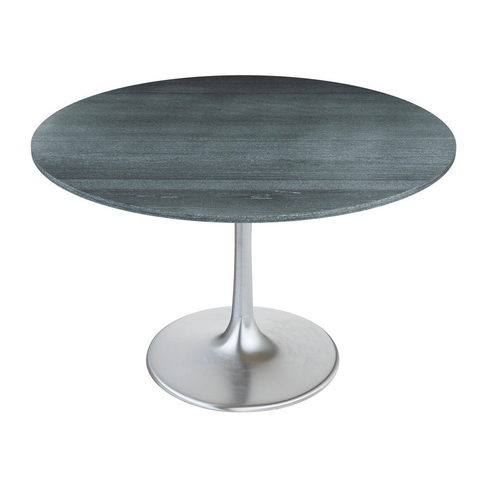 Gray and Silver Marble and Aluminum Pedestal Base Round Top Dining Table