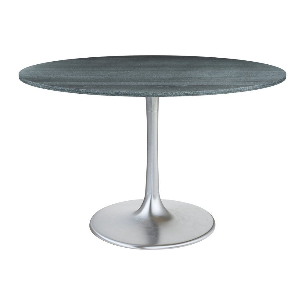 Gray and Silver Marble and Aluminum Pedestal Base Round Top Dining Table