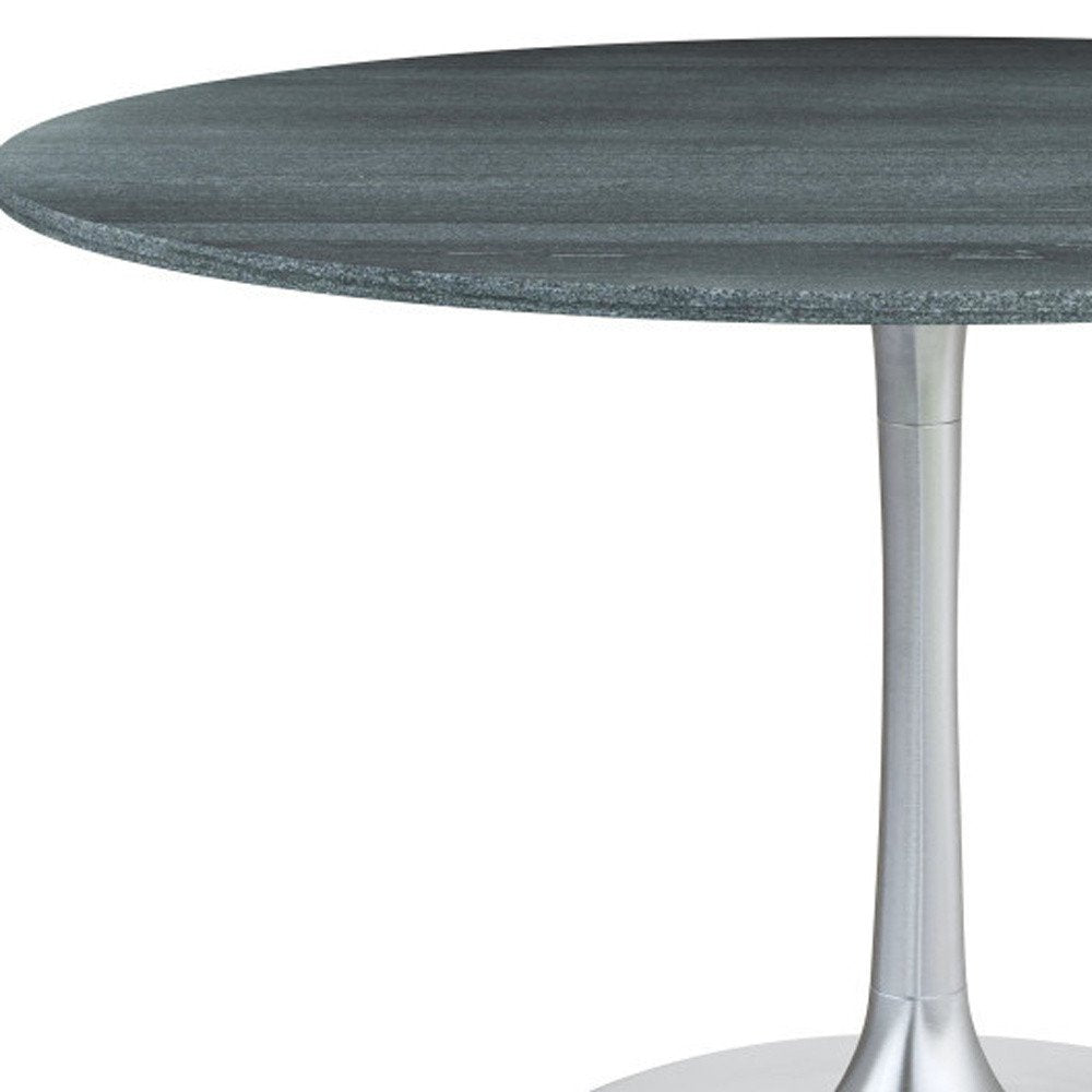 Gray and Silver Marble and Aluminum Pedestal Base Round Top Dining Table