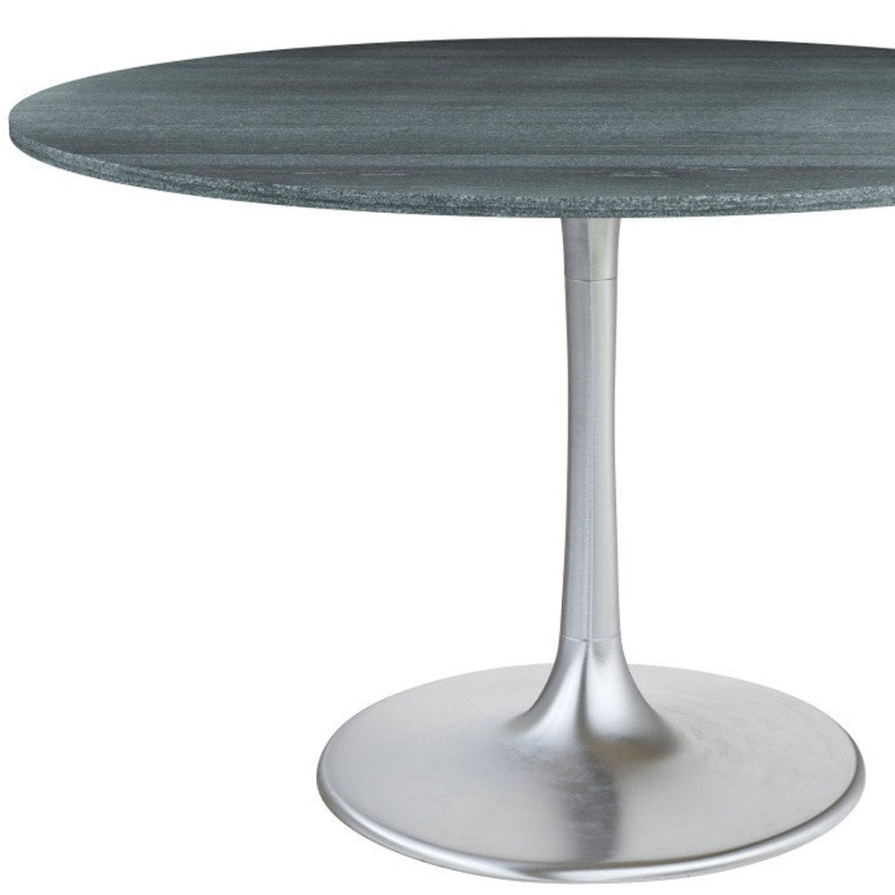 Gray and Silver Marble and Aluminum Pedestal Base Round Top Dining Table