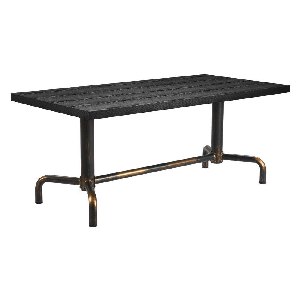 Black and Gold Wood and Steel Trestle Base Dining Table - 71-inch