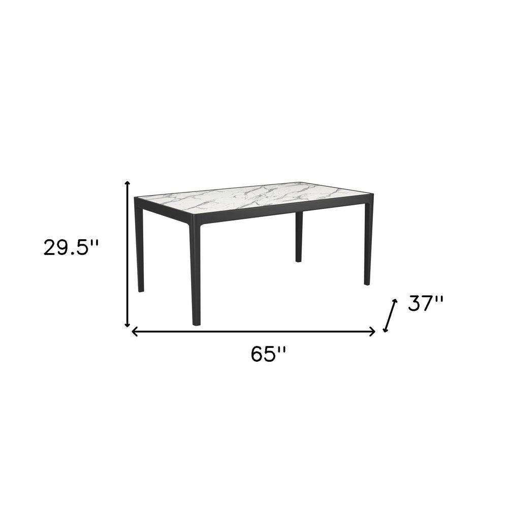 White and Black Faux Marble and Solid Wood Dining Table - 65-inch