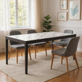 White and Black Faux Marble and Solid Wood Dining Table - 65-inch
