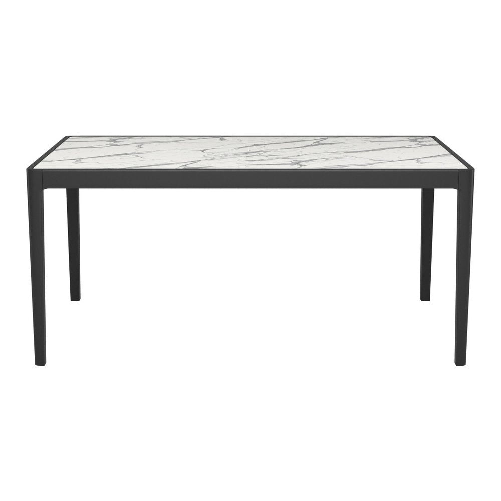 White and Black Faux Marble and Solid Wood Dining Table - 65-inch