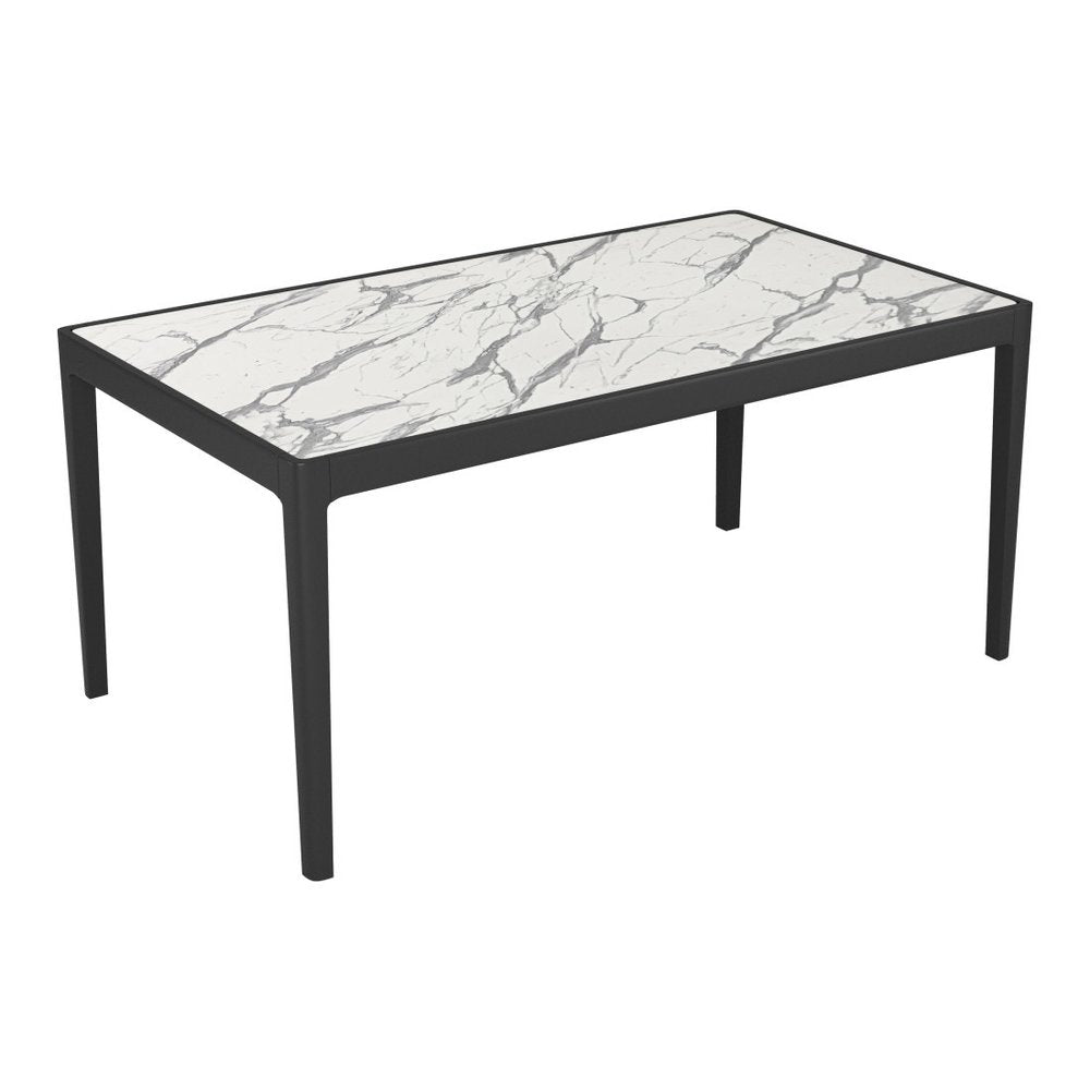 White and Black Faux Marble and Solid Wood Dining Table - 65-inch