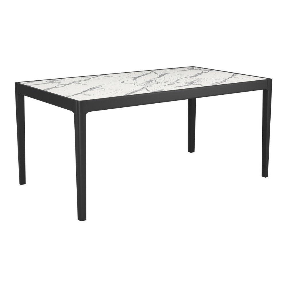 White and Black Faux Marble and Solid Wood Dining Table - 65-inch
