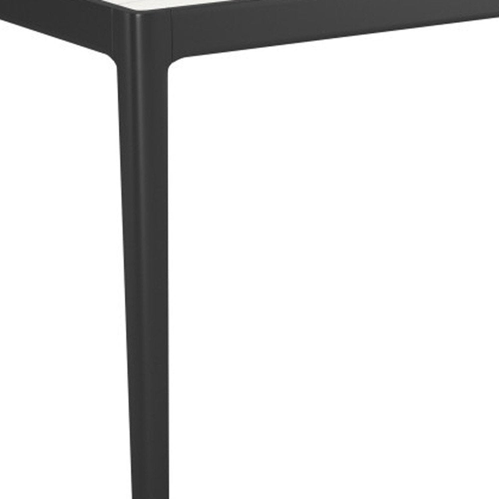White and Black Faux Marble and Solid Wood Dining Table - 65-inch