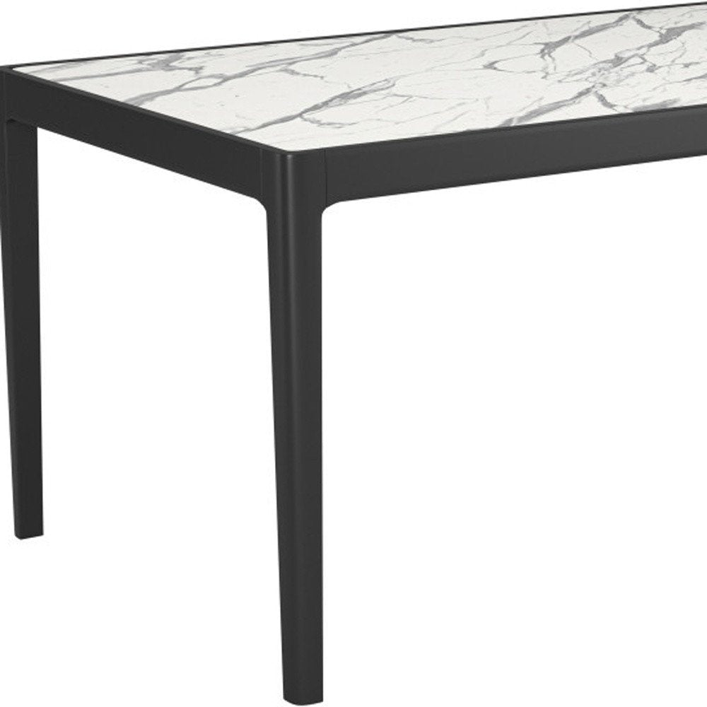 White and Black Faux Marble and Solid Wood Dining Table - 65-inch