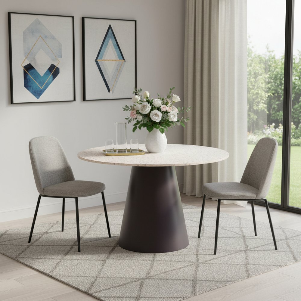 Beige and Black Wood and Steel Faux Terrazzo Round Top Dining Table - 48-inch