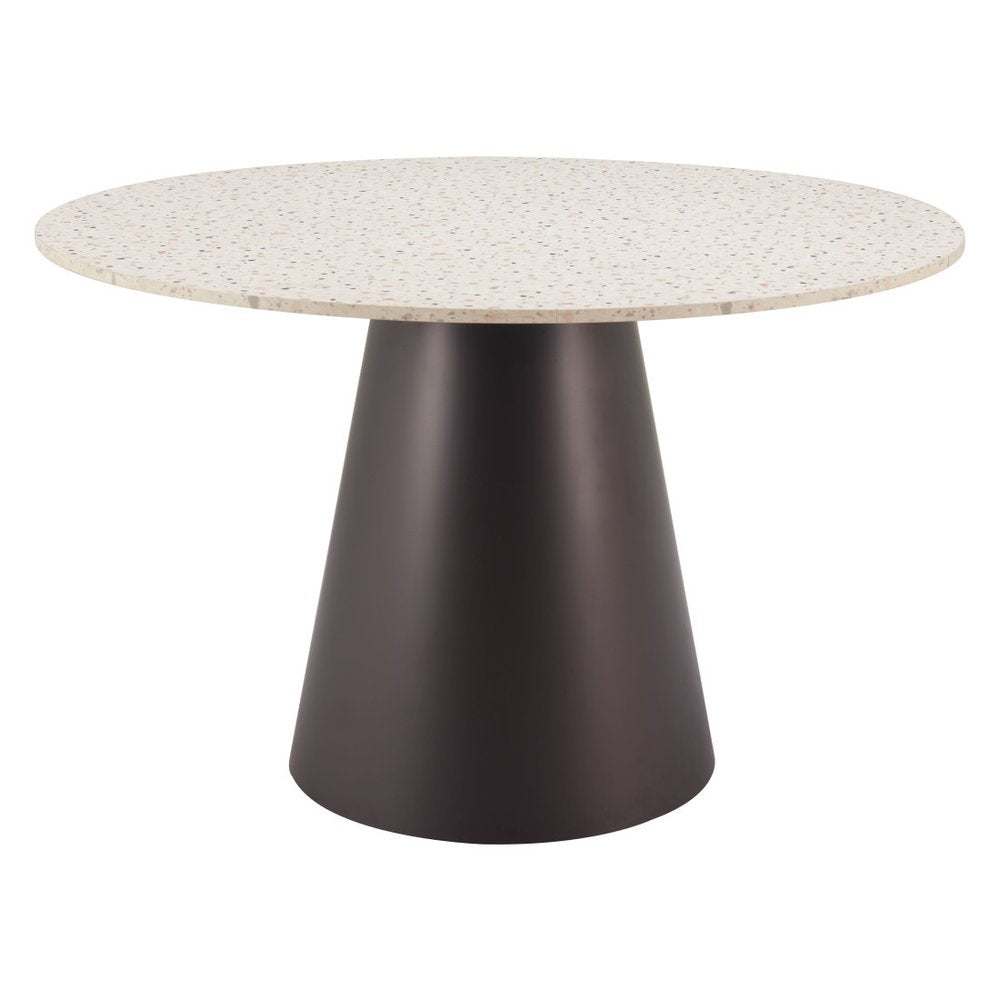 Beige and Black Wood and Steel Faux Terrazzo Round Top Dining Table - 48-inch