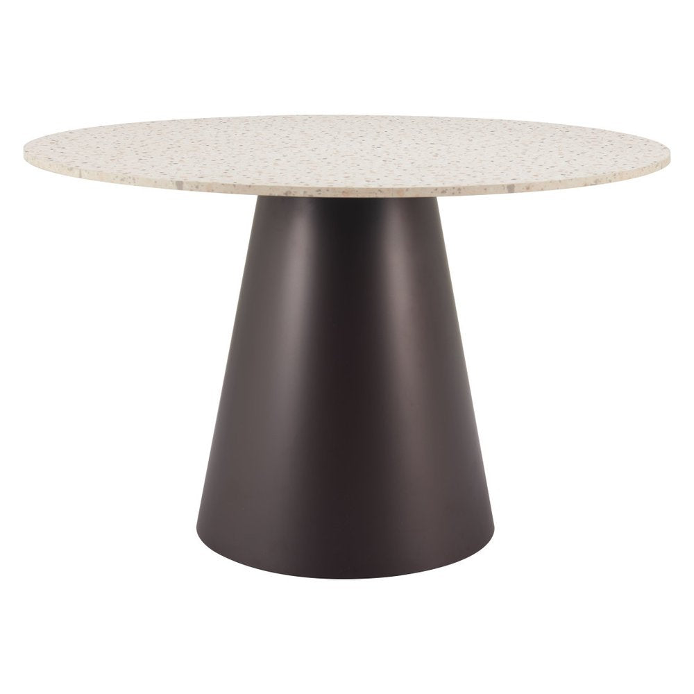 Beige and Black Wood and Steel Faux Terrazzo Round Top Dining Table - 48-inch