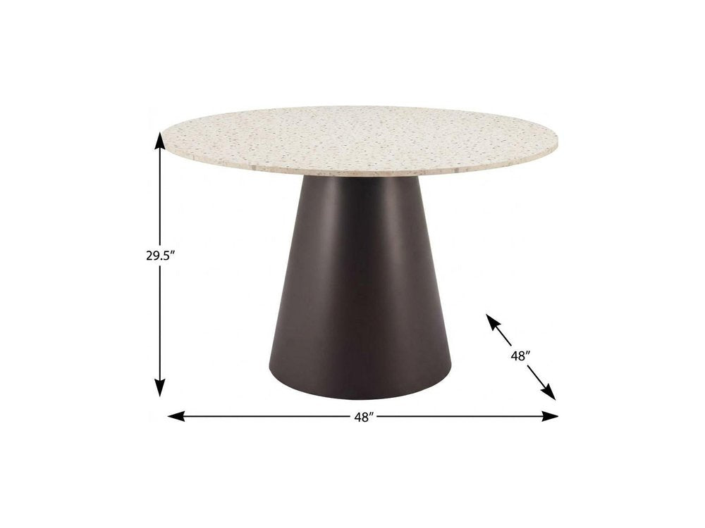 Beige and Black Wood and Steel Faux Terrazzo Round Top Dining Table - 48-inch