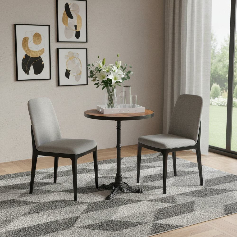 Walnut and Black Wood and Aluminum Indoor Outdoor Pedestal Base Round Top Dining Table
