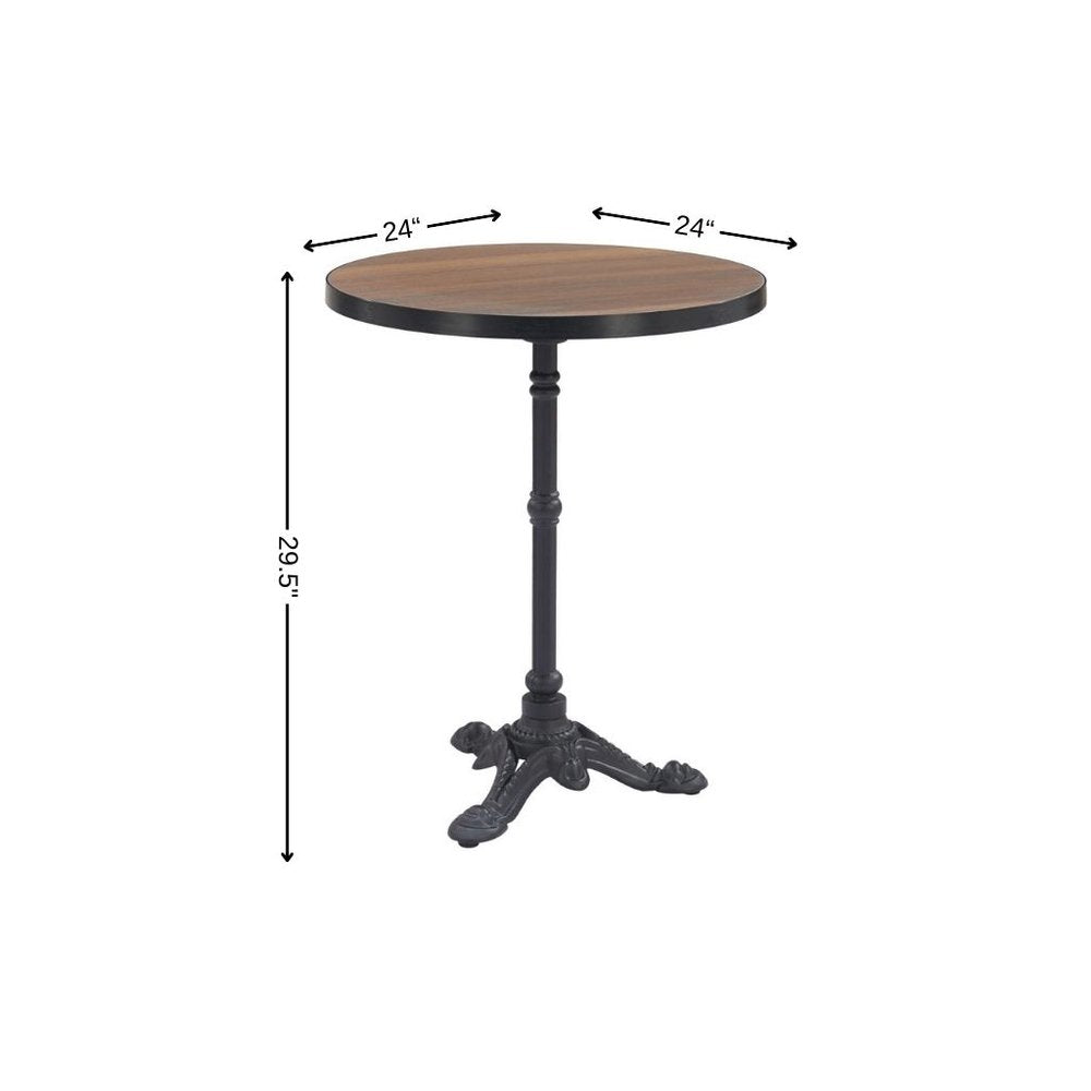 Walnut and Black Wood and Aluminum Indoor Outdoor Pedestal Base Round Top Dining Table